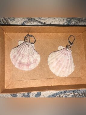 Seashell Dangle Earrings - Pink & Cream Shells - Homemade